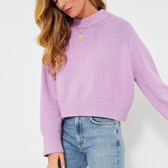 Tuckernuck NEW Lilac Purple Aiden Crewneck Cropped Cotton Knit Sweater Size M